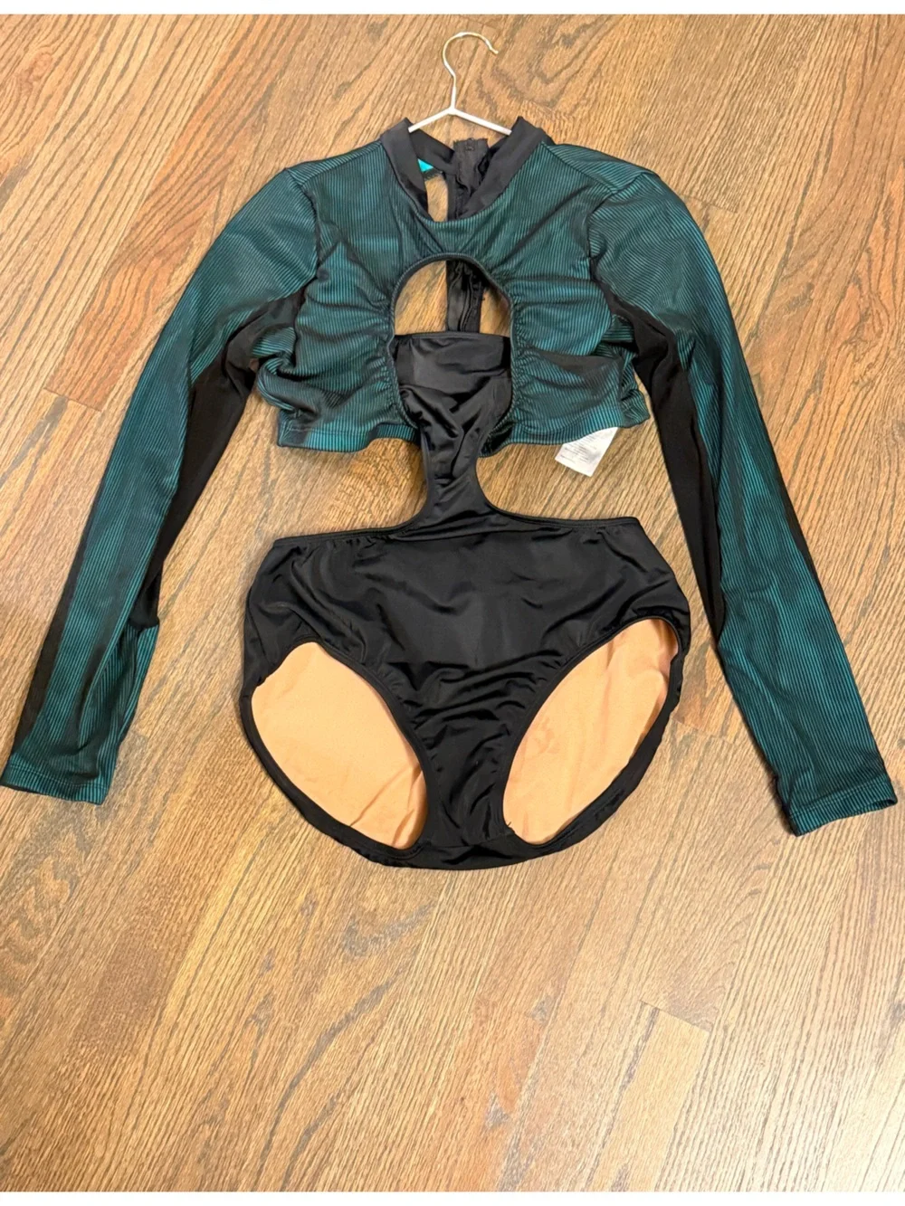 Women’s Black & Teal One-Piece - Long Sleeve Top & High-Waist Bottom